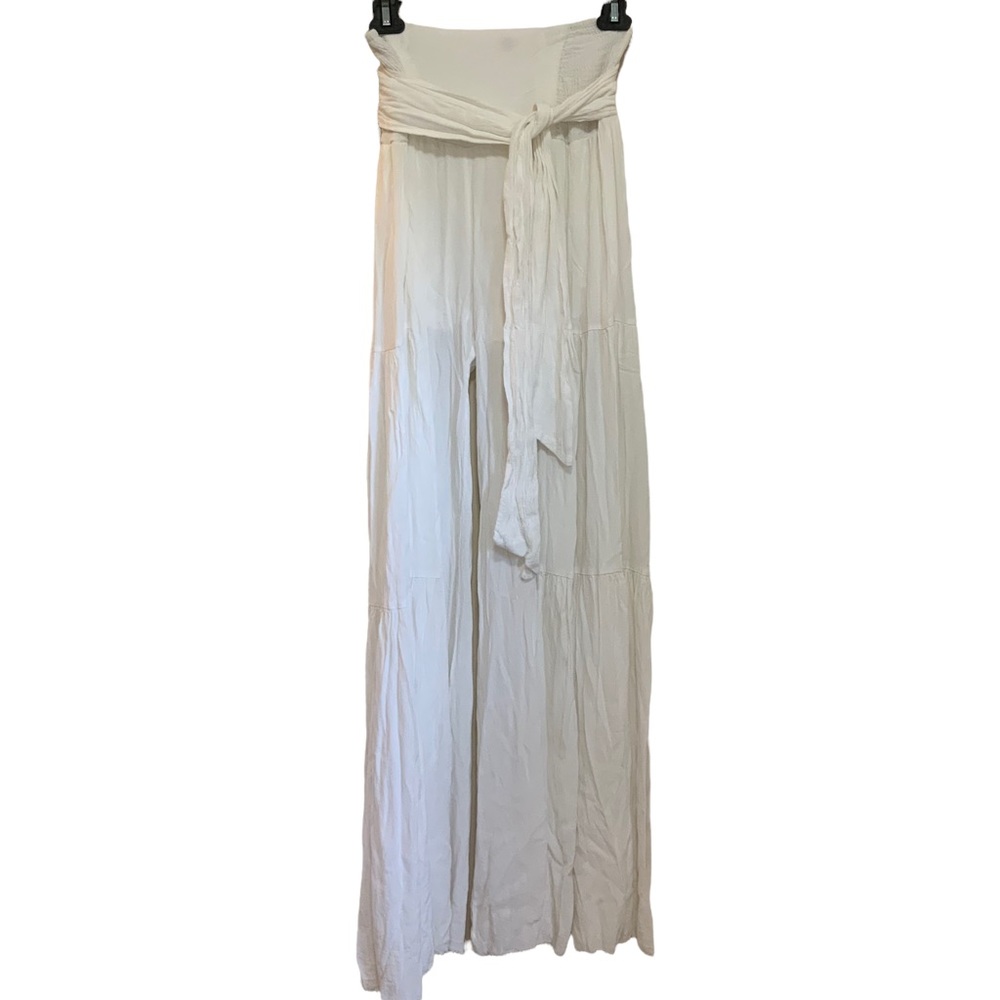 Free People One White Gauze Tiered Wide Leg Pants w/Front Waist Tie Belt sz XS